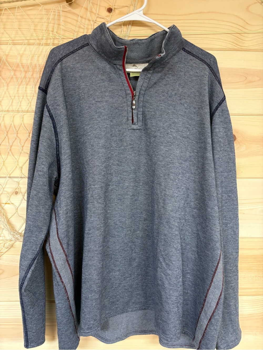 Tommy Bahama Heather Gray Quarter-Zip Pullover with Red Trim